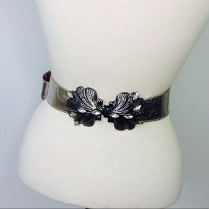 Vintage Silver Rhinestone Belt Clam Buckle